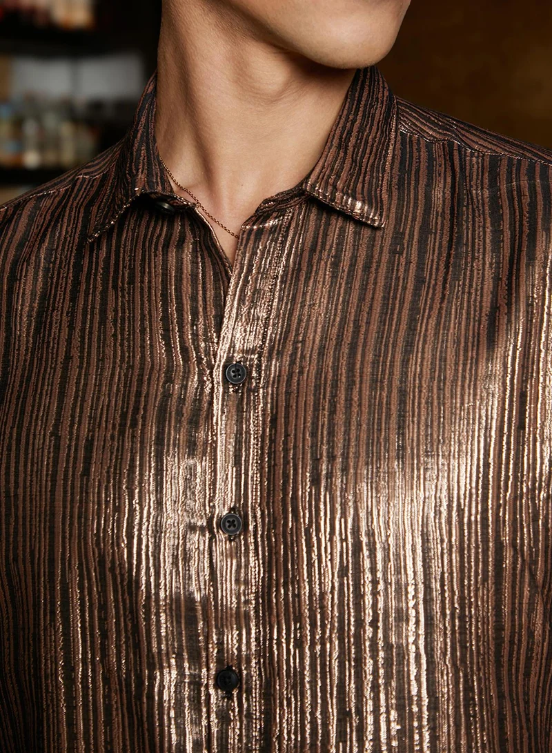 كامبوس سوترا Men's Bronze Brown Metallic Blushed Shirt