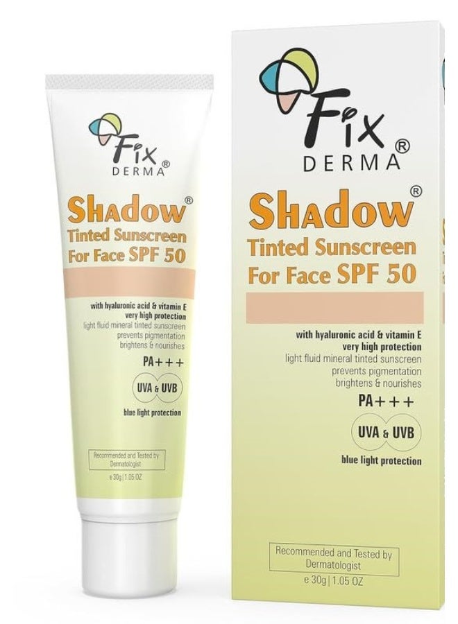 Fixderma Shadow Tinted Sunscreen SPF 50 PA+++ | Sunscreen with Vitamin E I Even Tone I Tinted Foundation Like Finish I UVA & UVB Protection | Lightweight, Broad Spectrum Protection I For All Skin Types - 30gm - Image 1