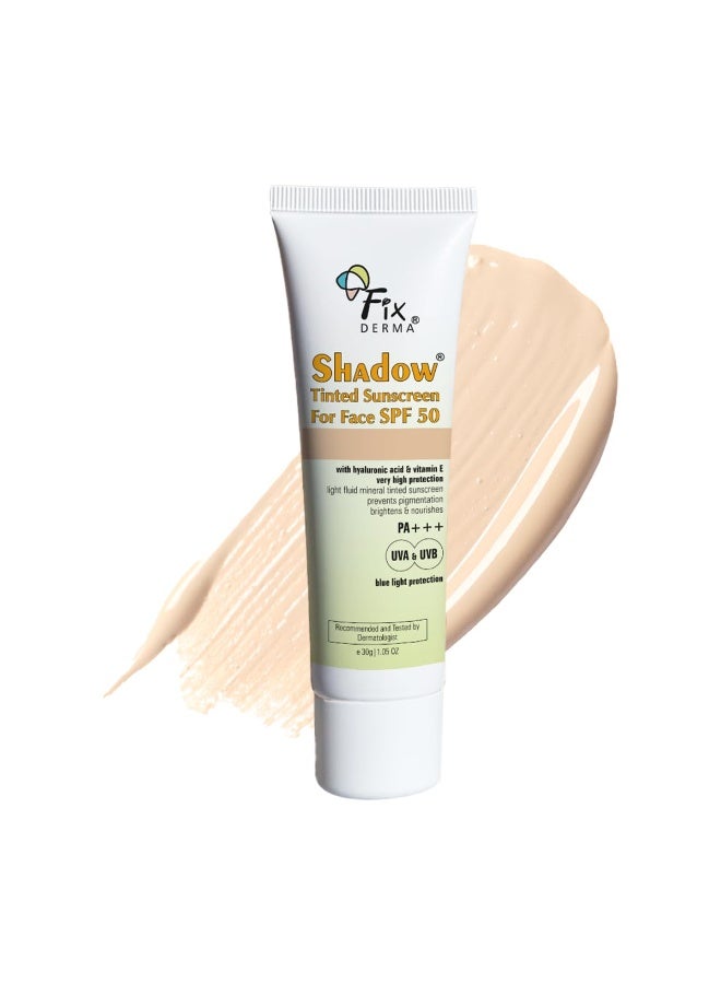 Fixderma Shadow Tinted Sunscreen SPF 50 PA+++ | Sunscreen with Vitamin E I Even Tone I Tinted Foundation Like Finish I UVA & UVB Protection | Lightweight, Broad Spectrum Protection I For All Skin Types - 30gm - Image 2
