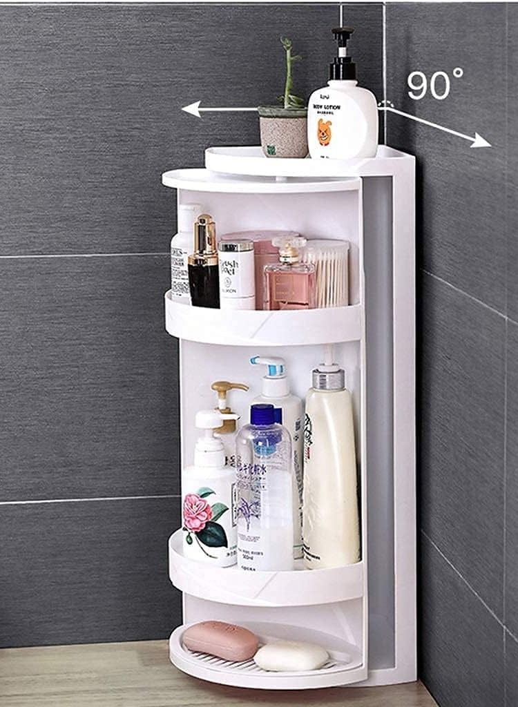 DubaiGallery Bathroom Corner Shelf 3 Tier Shower Storage Multi-Function 360 Rotating Shelf Bathroom Kitchen Storage Rack, Free Punching Suction Wall, for Kitchen Bathroom  - Image 2