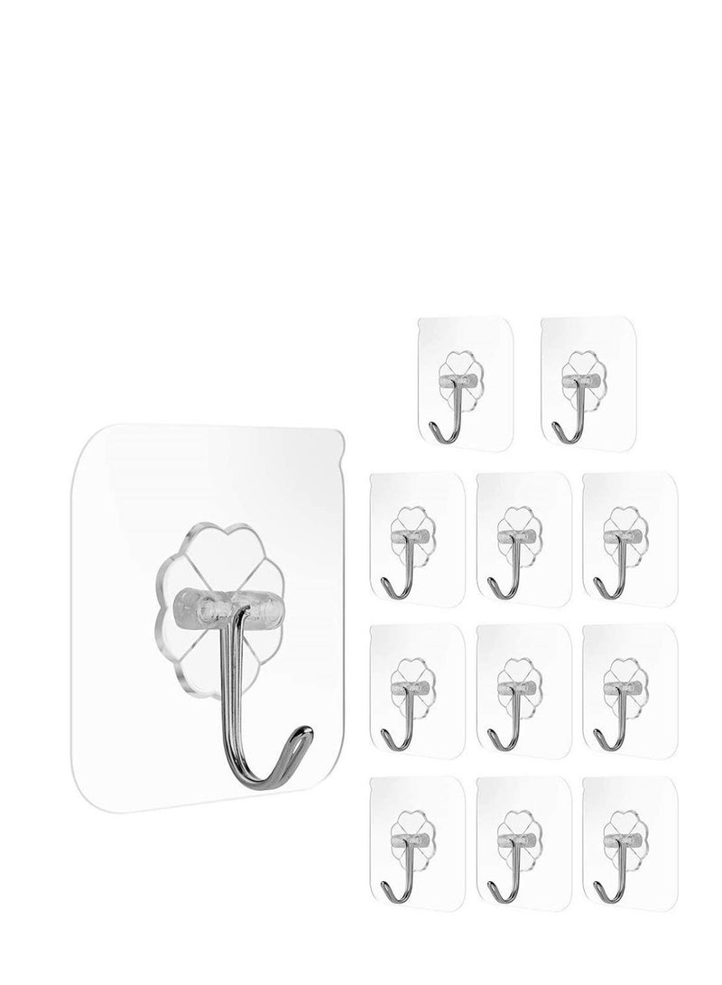 SOLARAE Hooks for Wall Hangings 8 Pack Adhesive Hooks Wall Hooks Strong Adhesive Hooks 13 lbs Seamless Transparent Hooks for Towel Bathrobe Coats, Waterproof Hooks Hooks for Wall Hangings Bedroom - Image 1