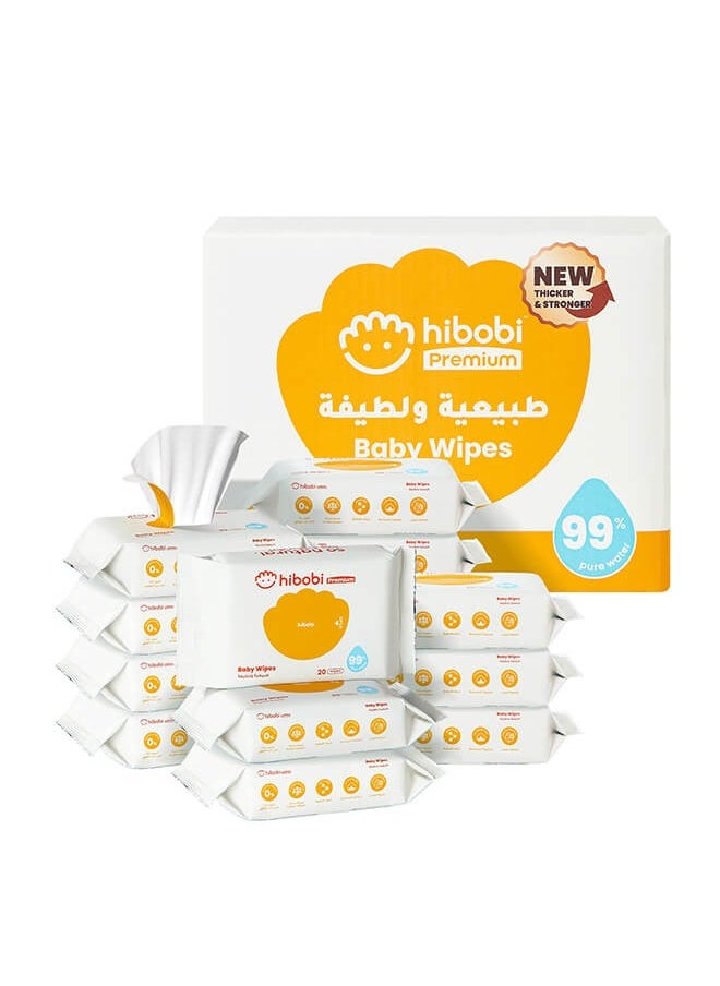 hibobi Hibobi Wet Wipes Small Pack Travel, 99% Pure Water, Soft & Thick Unscented Wipes for Sensitive Skin, Travel Pack, 20 Wipes, 20 Packs  - Image 1