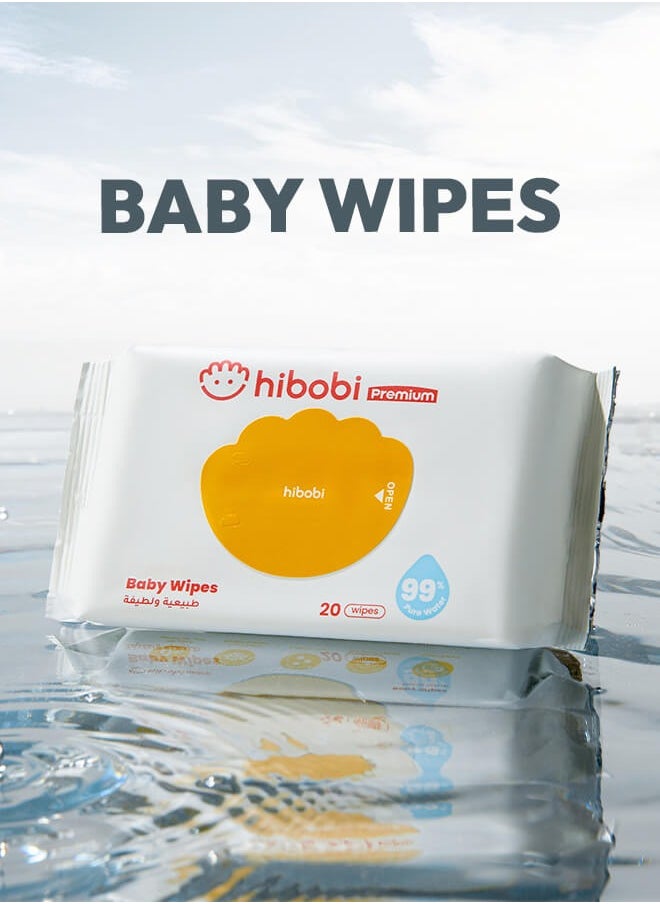 hibobi Hibobi Wet Wipes Small Pack Travel, 99% Pure Water, Soft & Thick Unscented Wipes for Sensitive Skin, Travel Pack, 20 Wipes, 20 Packs  - Image 2