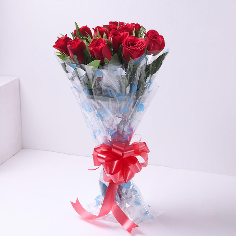 Floweraura FlowerAura Fresh Flower Bouquet Gift Red Fresh Live Roses With Wrap Paper Flowers Bouquet Valentines Day Gifts For Girlfriend Boyfriend Wife Husband Anniversary Set 6 Red Same Day Delivery - Image 1
