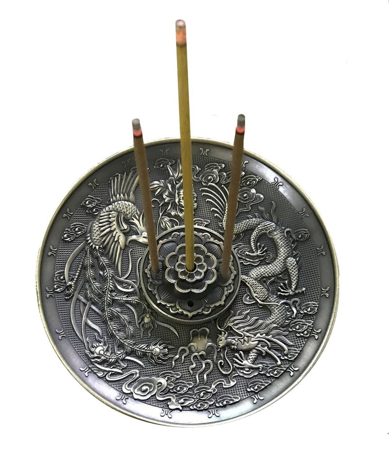 OTOFY Exquisite Tibet Buddha Eight Treasures Incense Burner Holder Incense Cones/Stick/Coil Incense Holders Home Decor Gift (Dragon Phoenix) - Image 3
