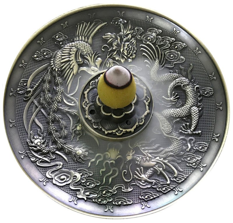 OTOFY Exquisite Tibet Buddha Eight Treasures Incense Burner Holder Incense Cones/Stick/Coil Incense Holders Home Decor Gift (Dragon Phoenix) - Image 2