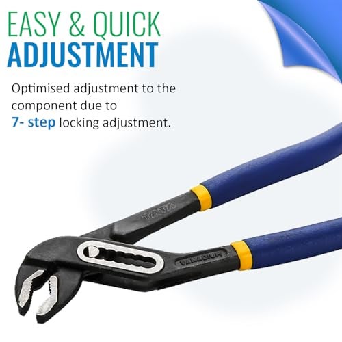 AGRICO Tata Agrico Water Pump Plier 7 Inch (250mm) | Adjustable Groove Joint Plier with 7 Position Size Adjustment | Heavy Duty Plumber Tool with Non-Slip Cushion Grip for Pipes, Nuts & Bolts (Blue) - Image 4