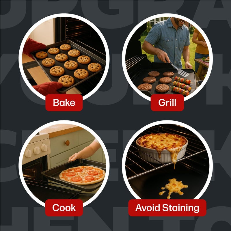 Cooks Innovations حصيرة حماية الفرن غير لاصقة من كوكز إنوفيشنز - بطانة رفوف الفرن الثقيلة غير اللاصقة لحماية الأفران الحرارية والكهربائية والغازية والميكروويف - حصيرة خبز مقاومة للحرارة خالية من BPA و PFOA - Image 5