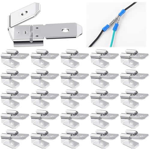 Tellegloww 25 Pcs Double Piggyback Spade Connectors Electrical Double Male Female Adapter 3 Way Spade Connector Adapter Quick Splice Wire Terminals Disconnect Piggyback Crimp Terminals Kit, Silver - Image 1