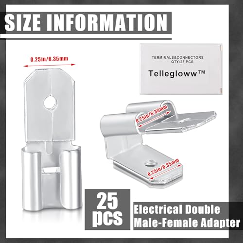 Tellegloww 25 Pcs Double Piggyback Spade Connectors Electrical Double Male Female Adapter 3 Way Spade Connector Adapter Quick Splice Wire Terminals Disconnect Piggyback Crimp Terminals Kit, Silver - Image 2