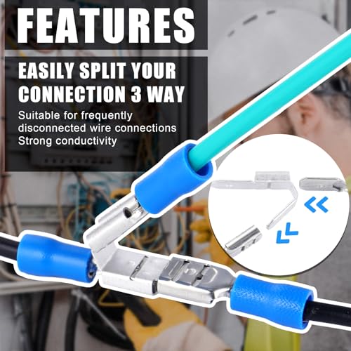 Tellegloww 25 Pcs Double Piggyback Spade Connectors Electrical Double Male Female Adapter 3 Way Spade Connector Adapter Quick Splice Wire Terminals Disconnect Piggyback Crimp Terminals Kit, Silver - Image 4