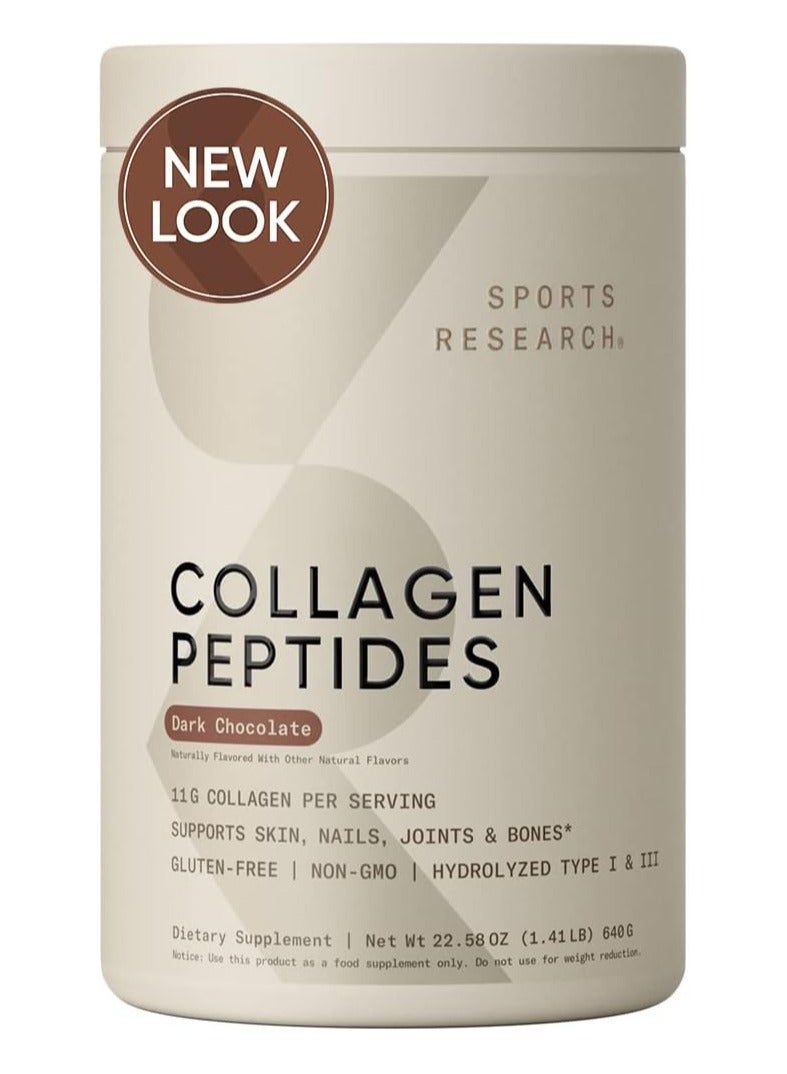 SPORTS RESEARCH Sports Research, Collagen Peptides, Hydrolyzed Type I & III Collagen, Dark Chocolate, 1.41 lbs (640 g) 