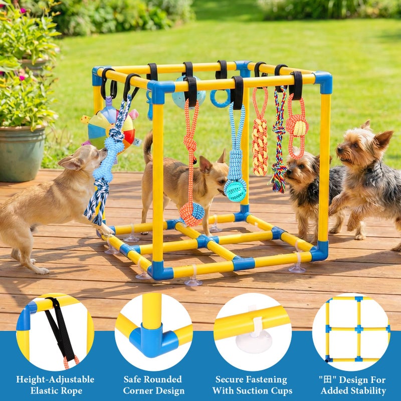 WLLEYAY Puppy Play Gym for Small Dogs with 10 Hanging Toys, Removable Indoor Jungle Gym, PVC Frame with Adjustable Bungee Straps, Interactive Dog Toys Tug Toys for Dogs Rope Toy to Keep Them Busy - Image 3