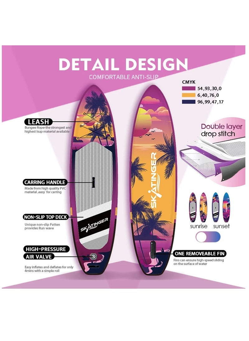Skatinger Skatinger 11'-33"-6" Double Layer SUP Soft Standup Board Power Fin Paddle Board with Pump and Fins - Sunrise  - Image 2