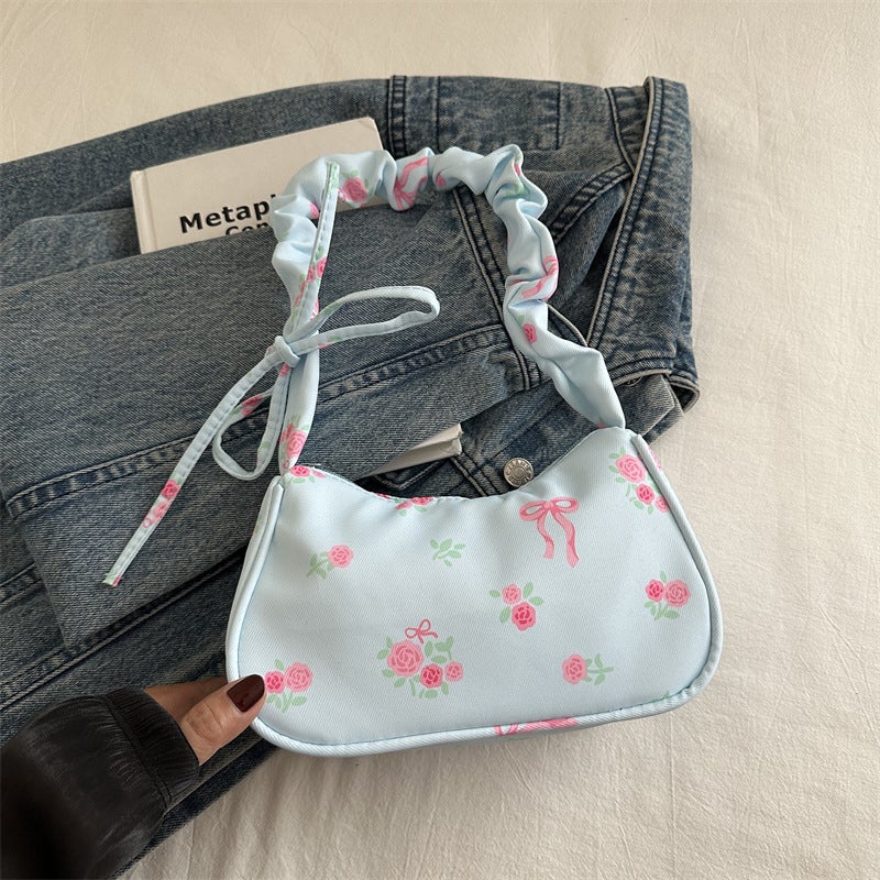 Túiđeo Nách Flower Canvas Bag Drawstring Floral Bow Underarm Bag - Image 1