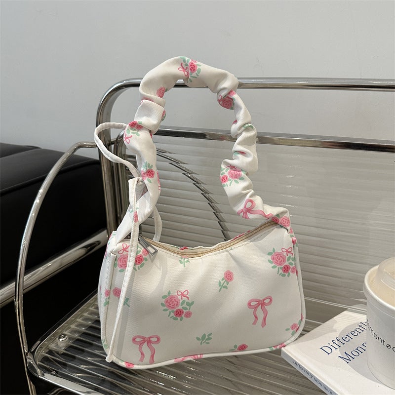Túiđeo Nách Flower Canvas Bag Drawstring Floral Bow Underarm Bag - Image 4