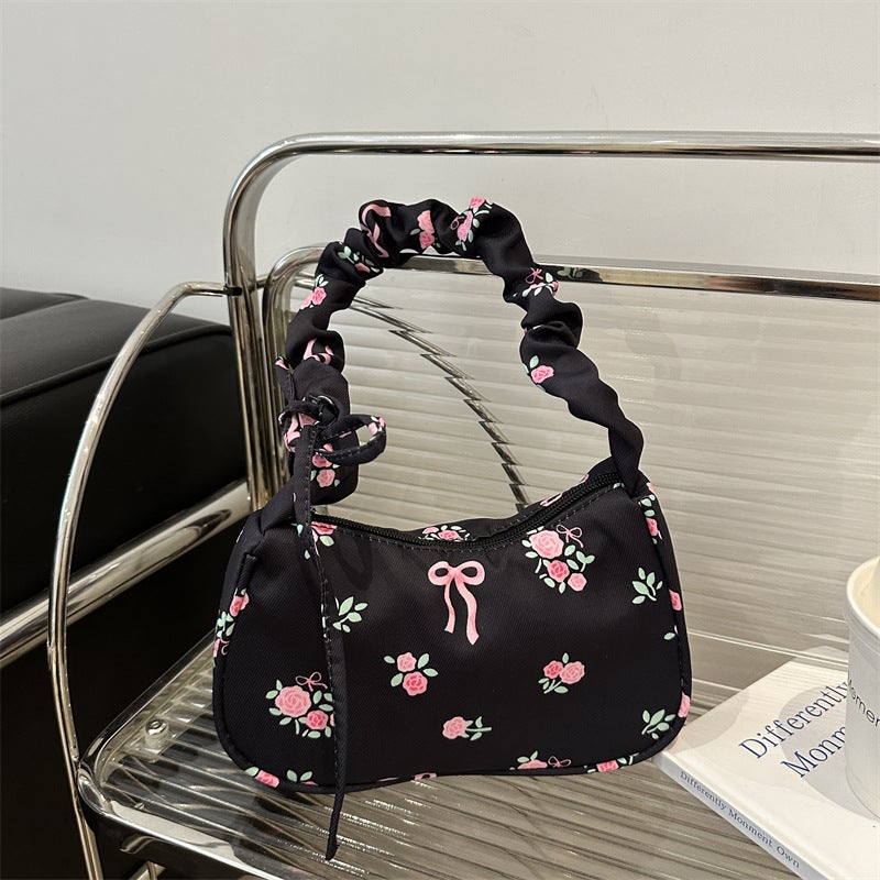 Túiđeo Nách Flower Canvas Bag Drawstring Floral Bow Underarm Bag - Image 2