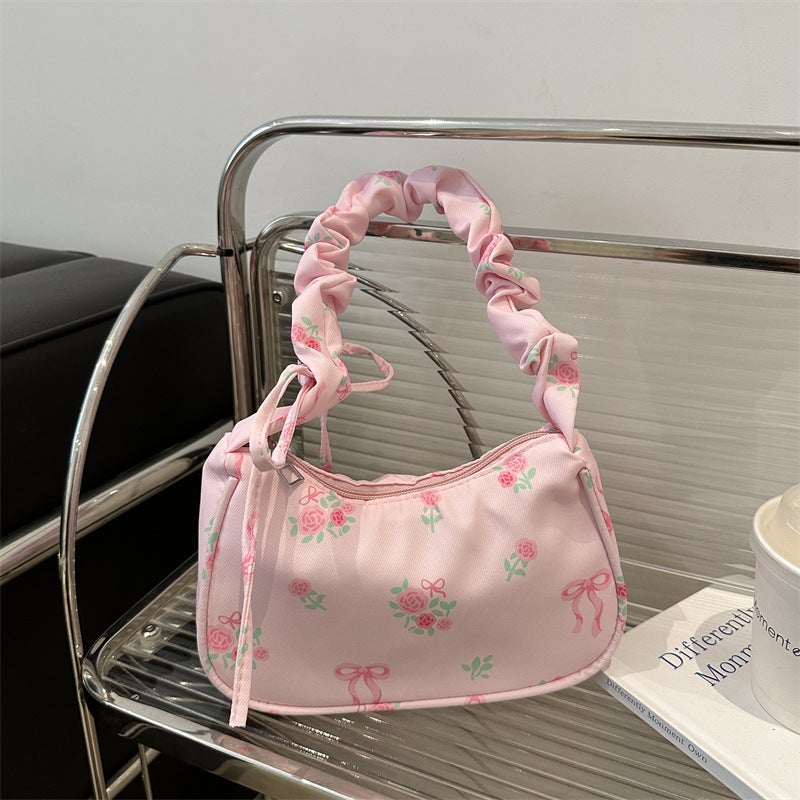 Túiđeo Nách Flower Canvas Bag Drawstring Floral Bow Underarm Bag - Image 3