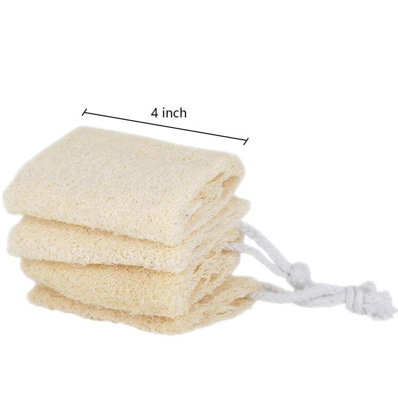 pisdoplop 4" Natural Loofah Exfoliating Body Sponge Scrubber, Plant-Based Organic Loofa Luffa for Men & Women Skin Care Bath Shower Cleaning Back & Fac, Natural Sponges for Dishes, Pack of 4 - Image 3