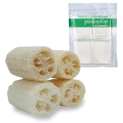 pisdoplop 4" Natural Loofah Exfoliating Body Sponge Scrubber, Plant-Based Organic Loofa Luffa for Men & Women Skin Care Bath Shower Cleaning Back & Fac, Natural Sponges for Dishes, Pack of 4 - Image 2