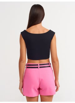 Dilvin 20869 Boat Neck Crop Top-Black  - Image 2