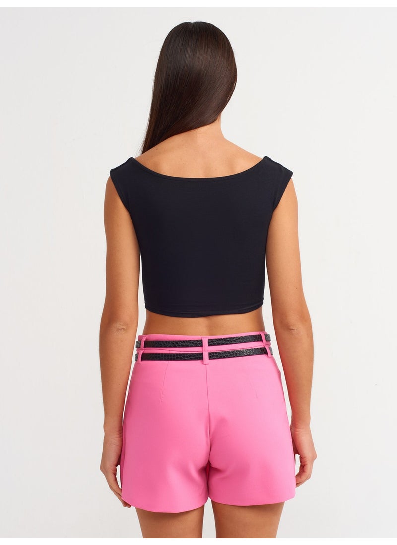 Dilvin 20869 Boat Neck Crop Top-Black  - Image 2