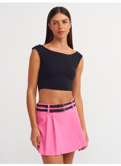 Dilvin 20869 Boat Neck Crop Top-Black  - Image 4