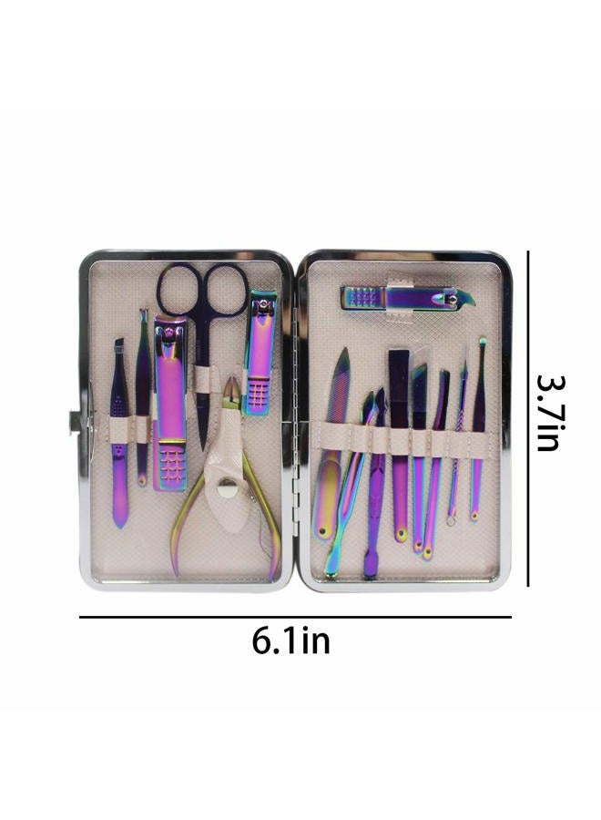 Suillty Professional Stainless Steel Chameleon Nail Clipper Travel & Grooming Kit Nail Tools Manicure & Pedicure Set of 15pcs with Luxurious Case(Purple) - Image 5