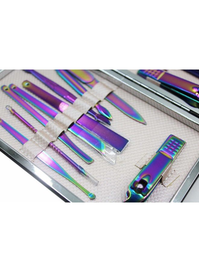Suillty Professional Stainless Steel Chameleon Nail Clipper Travel & Grooming Kit Nail Tools Manicure & Pedicure Set of 15pcs with Luxurious Case(Purple) - Image 4
