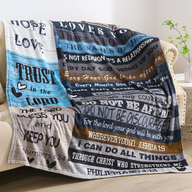 AUIVTY Christian Blanket Birthday Gifts for Women Men Inspirational Scripture Throw Blanket with Bible Verse Religious Gifts Navy 60x80 inch Navy Letter