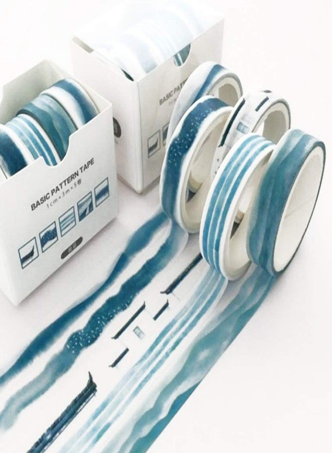YUBX 5 Rolls Washi Tape Set Creative Basic Skinny Decorative Tapes for Arts, DIY Crafts, Bullet Journals, Planners, Scrapbooking, Wrapping (Ink Blue) - Image 2