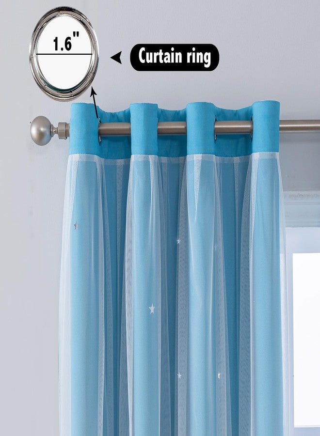 indistar Colourful Stripe Star Cut-Out Blackout Curtains for Bedroom,2 Layers Mix Design of Fabric & Tulle,Pretty Window Curtain for Kids Room 1 Panel (W52 x L63 Blue Purple) - Image 4