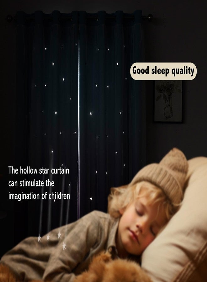 indistar Colourful Stripe Star Cut-Out Blackout Curtains for Bedroom,2 Layers Mix Design of Fabric & Tulle,Pretty Window Curtain for Kids Room 1 Panel (W52 x L63 Blue Purple) - Image 3