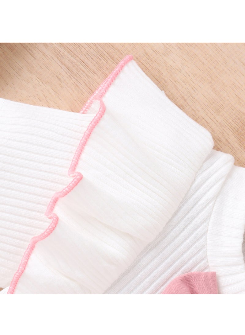 12-24M Toddler Girl Summer Outfit, Pink Bow Shorts and White Ruffle Sleeve Top, Cute 2-Piece Clothing Set for Daily, Travel, Photography, Birthday - Image 3