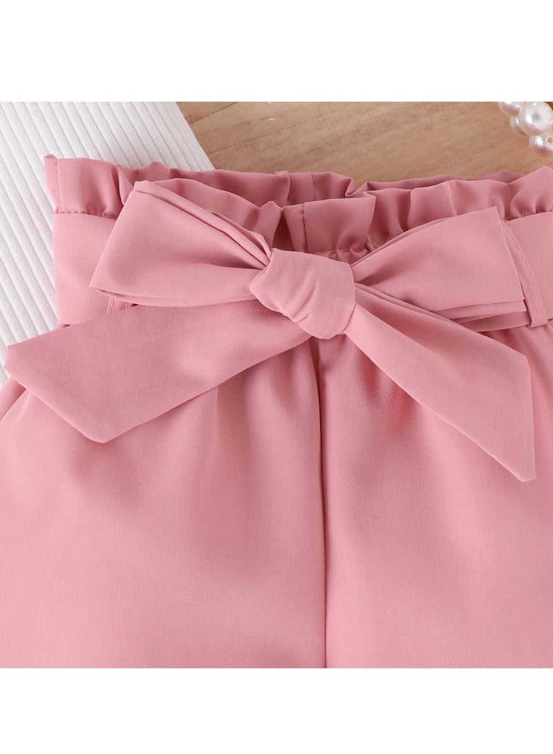 12-24M Toddler Girl Summer Outfit, Pink Bow Shorts and White Ruffle Sleeve Top, Cute 2-Piece Clothing Set for Daily, Travel, Photography, Birthday - Image 5