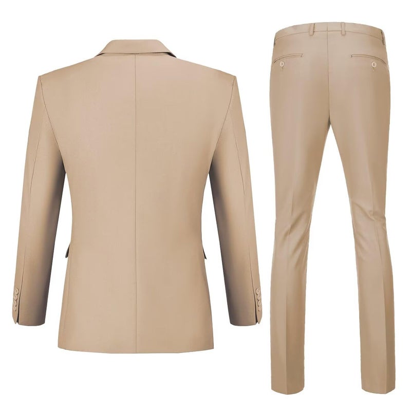 Lynerun Men Suits Slim Fit 2 Button Men's Suits Solid Champagne Business Suit Blazer Pants for Men Groomsmen Wedding Mens Tuxedo for Prom M - Image 2