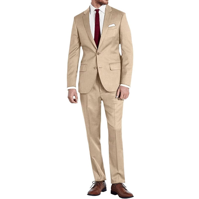 Lynerun Men Suits Slim Fit 2 Button Men's Suits Solid Champagne Business Suit Blazer Pants for Men Groomsmen Wedding Mens Tuxedo for Prom M - Image 5