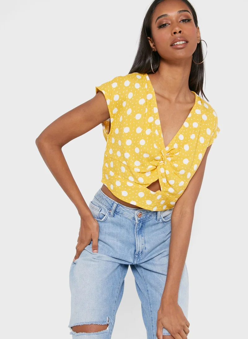 VERO MODA Cap Sleeve Polka Dot Crop Top