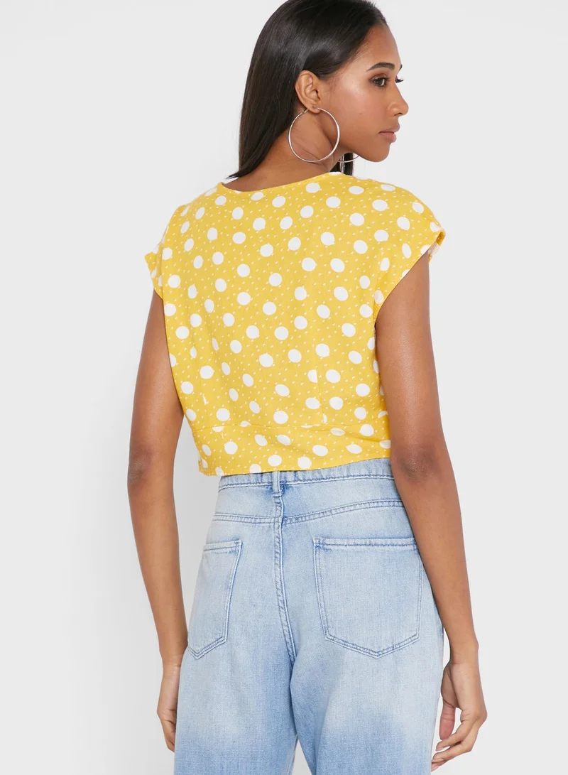 VERO MODA Cap Sleeve Polka Dot Crop Top