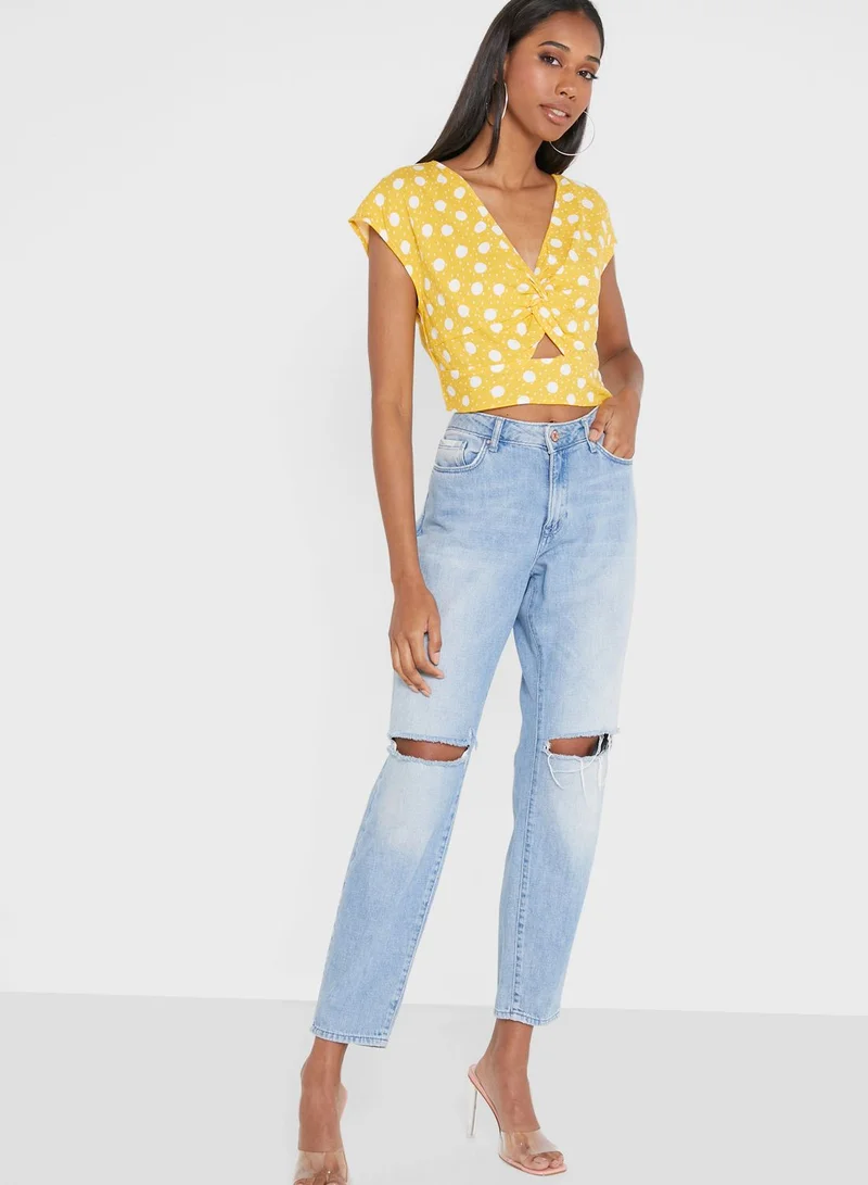 VERO MODA Cap Sleeve Polka Dot Crop Top