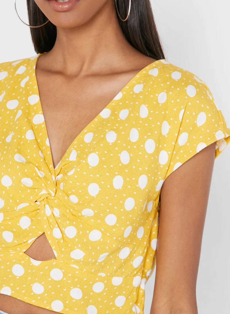 VERO MODA Cap Sleeve Polka Dot Crop Top