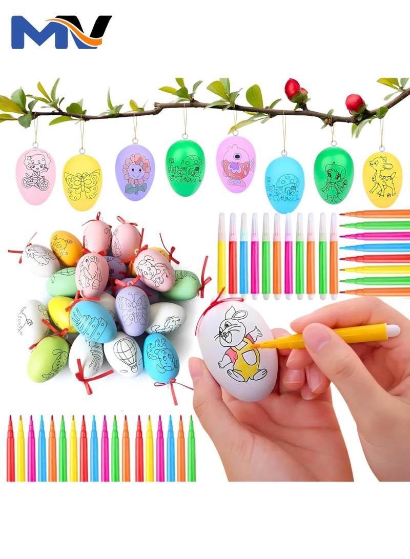MAGIC VAULT 12Pcs Egg Painting Kit | 12 party Eggs with 48 Color Pens Decorations Kit | DIY Doodling and Decorating Paintable Hanging Fake Eggs - For Girls Boys, pinata Birthday Goodie Bag fillers, Party - Image 1