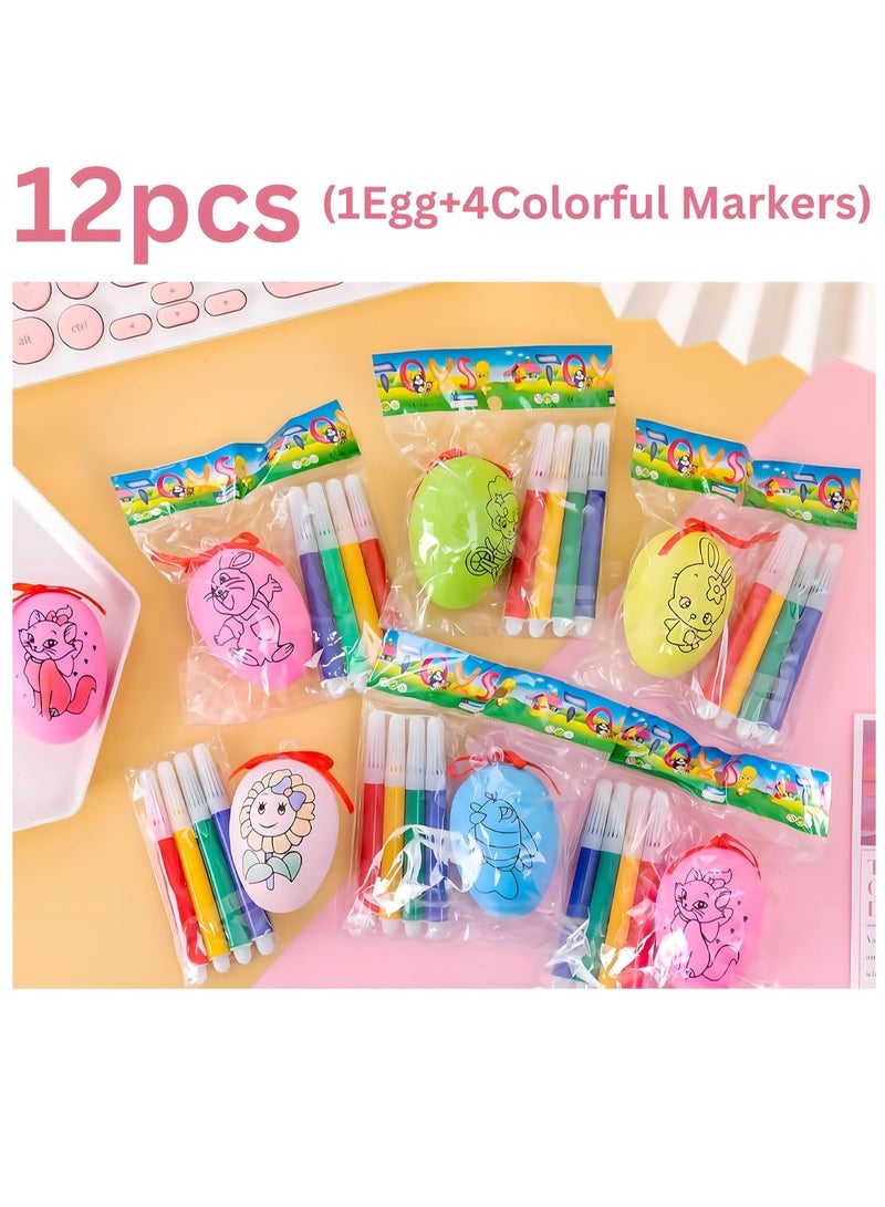 MAGIC VAULT 12Pcs Egg Painting Kit | 12 party Eggs with 48 Color Pens Decorations Kit | DIY Doodling and Decorating Paintable Hanging Fake Eggs - For Girls Boys, pinata Birthday Goodie Bag fillers, Party - Image 5