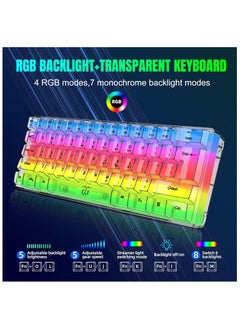 NAFEH Gaming Keyboard Wired Transparent Small Keyboard with changing color light 61 Keys True RGB Backlit for Computer PC Gamer  - Image 2