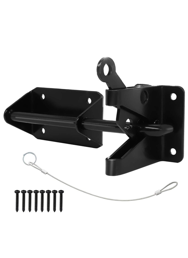 JIAHOO Heavy Duty Automatic Latch for Wooden  Metal Gates Vinyl Fence Self Locking Outswinging Pool  Dog Gate Door Latch with Gravity Security  Cable Pull Opener Black 