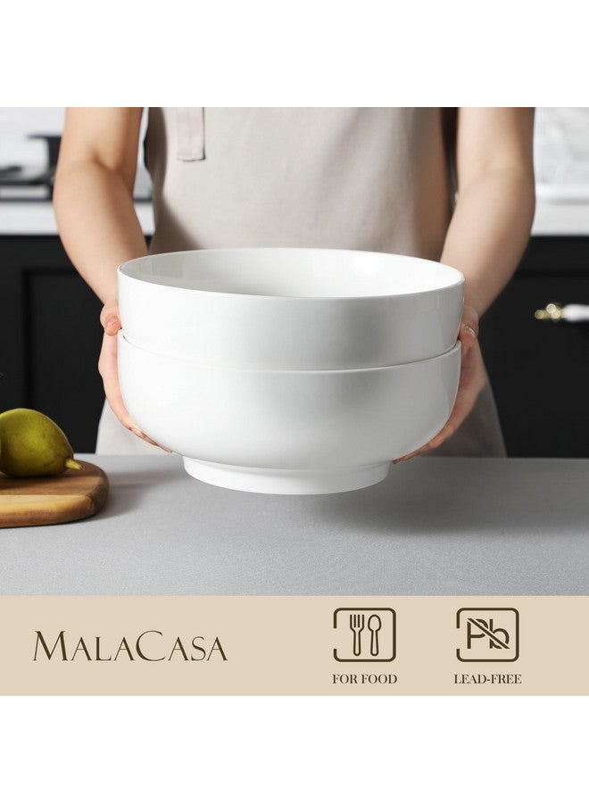 MALACASA Serving Bowls, 114 OZ(10") Extra Large Salad Bowls Set of 2, Porcelain White Serving Bowls for Salad, Soup, Pasta and Dinner, Large Ceramic Bowl Set for Entertaining, Series REGULAR - Image 4