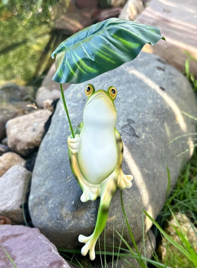 OwMell Frog Statue for Garden, Green Frog Figurine for Outdoor Decor Yard and Garden Decoration Resin Sculpture 6 Inches - Umbrella Frog - Image 3