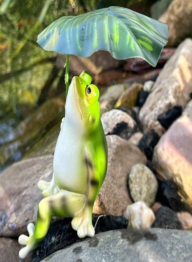 OwMell Frog Statue for Garden, Green Frog Figurine for Outdoor Decor Yard and Garden Decoration Resin Sculpture 6 Inches - Umbrella Frog - Image 4
