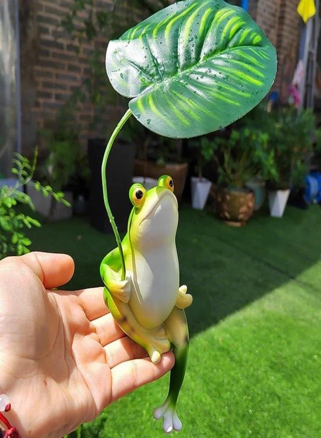 OwMell Frog Statue for Garden, Green Frog Figurine for Outdoor Decor Yard and Garden Decoration Resin Sculpture 6 Inches - Umbrella Frog - Image 5