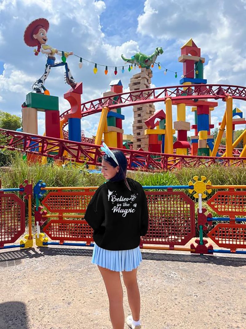 FASHGL Magical Kingdom Sweatshirt for Women Magic Shirt Family Vacation Sweater Cute Castle Graphic Long Sleeve Pullover Tops Black - Image 3